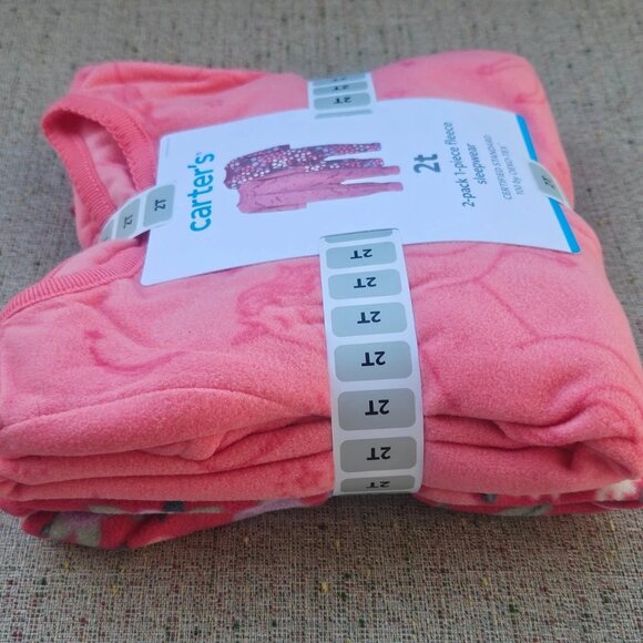 Carters 2 Pack Fleece Sleep Wear I Peice Sleepwear Pink Size 2T NWT - Picture 8 of 11